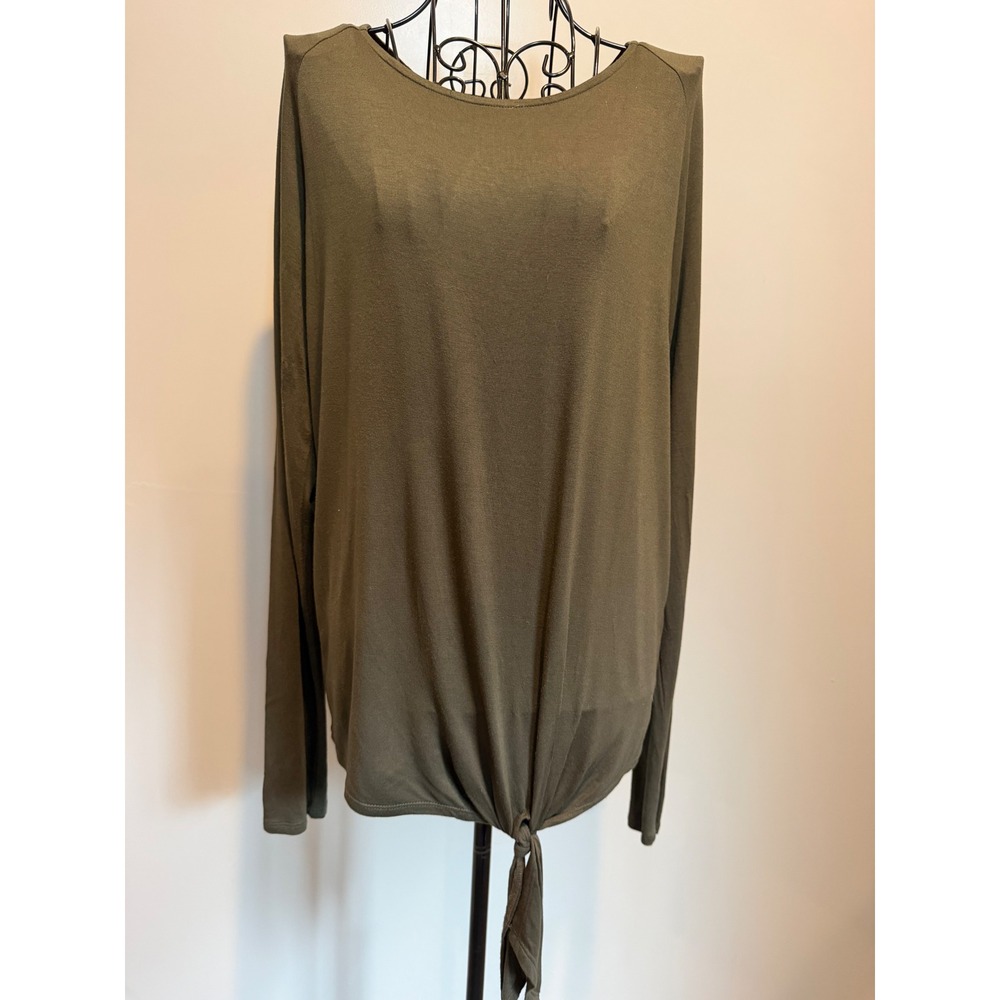 Charlie Paige Olive Green Long Sleeve Tie Front Crew Neck Top Medium